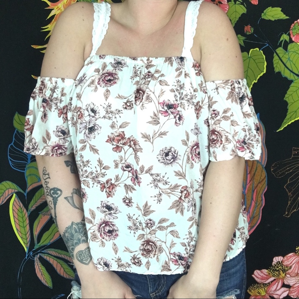 AE FLORAL OFF THE SHOULDER BLOUSE - Picture 1 of 4